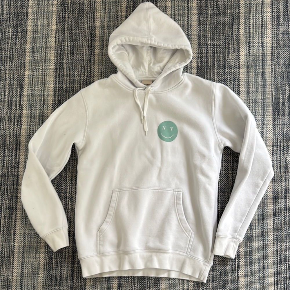 EUC NYON New York or Nowhere hooded sweatshirt, white/green, sz M